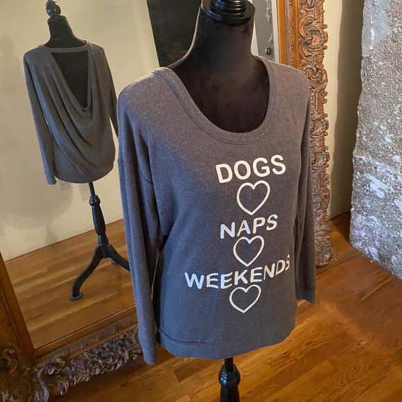 COPY - Chaser “Dogs Naps Weekends” Graphic Top with draped drape draping cowl n… - Picture 7 of 14